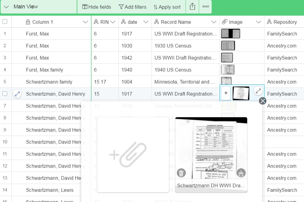 Airtable Spreadsheets for Genealogy